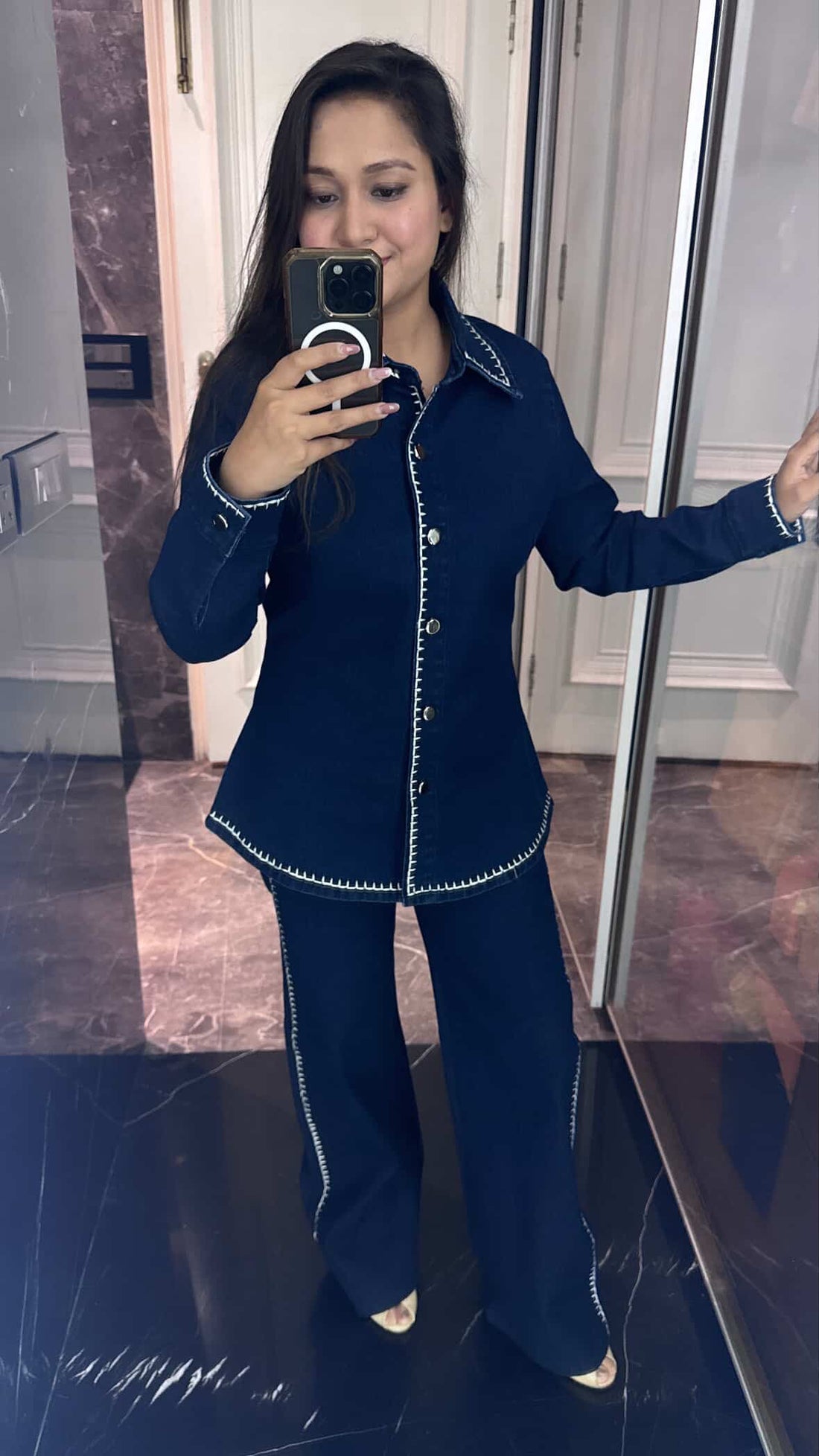 Thread denim coord set