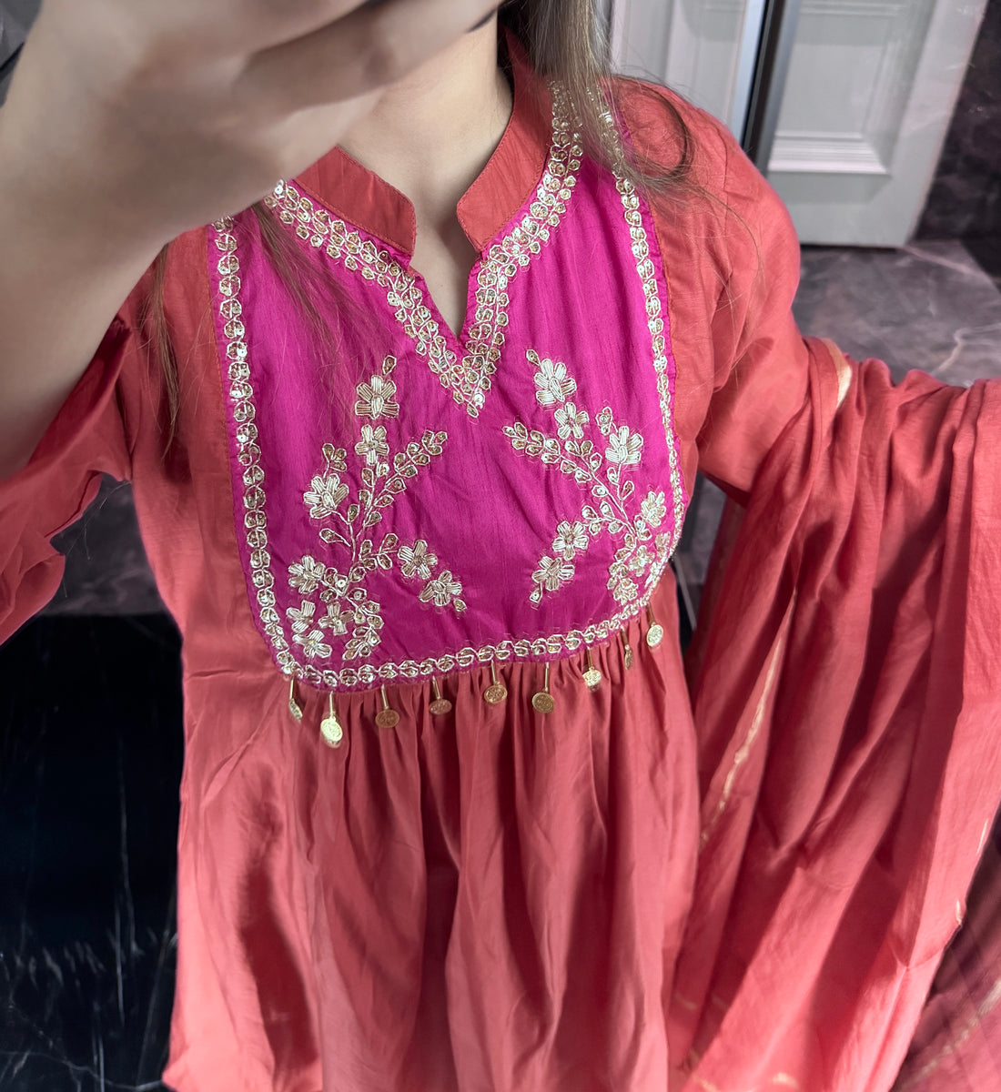 Rust mul chanderi Suit