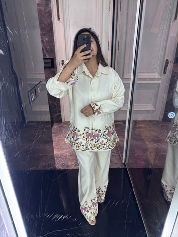 Knitted embroidered coord set