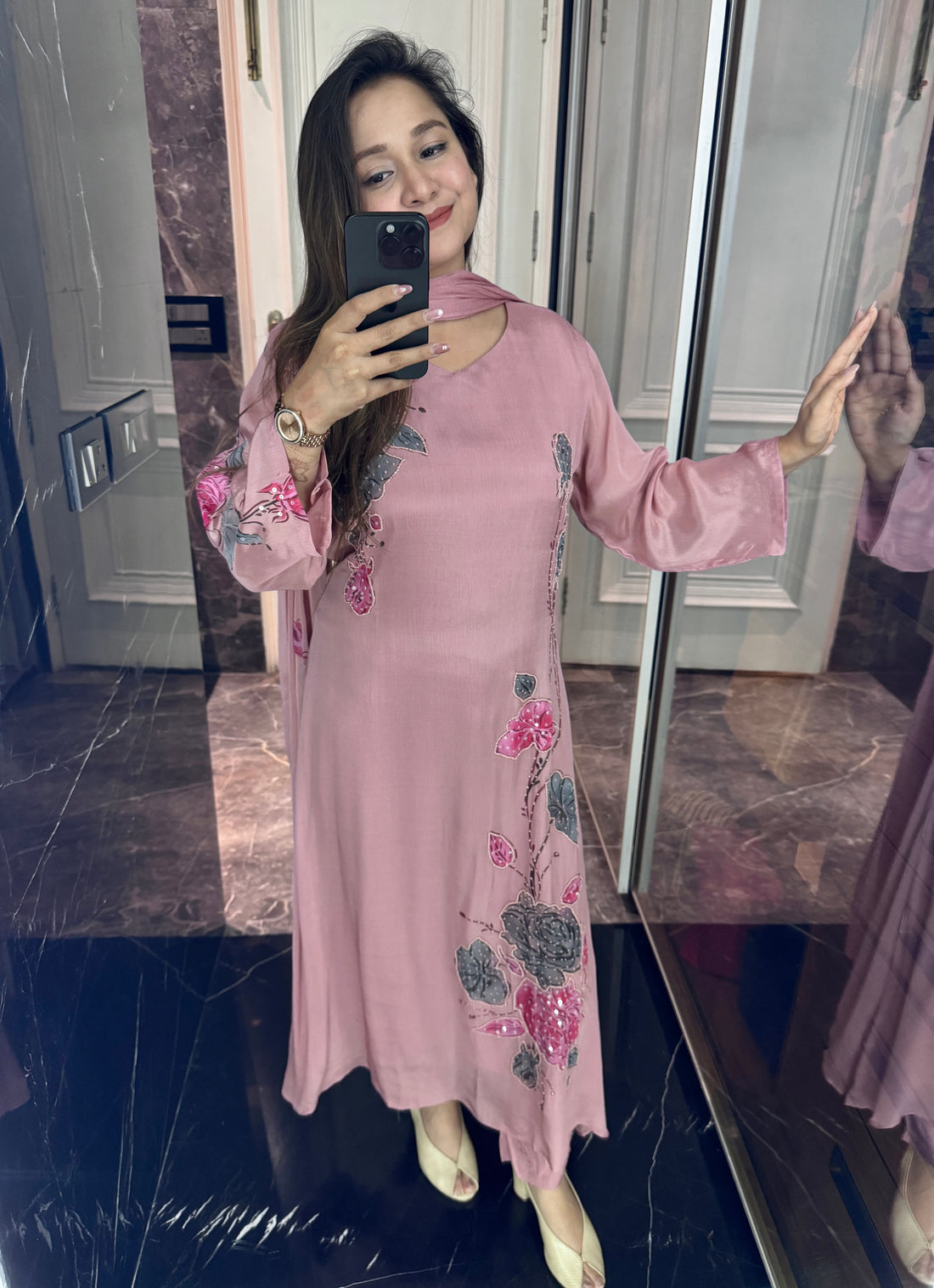 Hand print Anarkali Suit