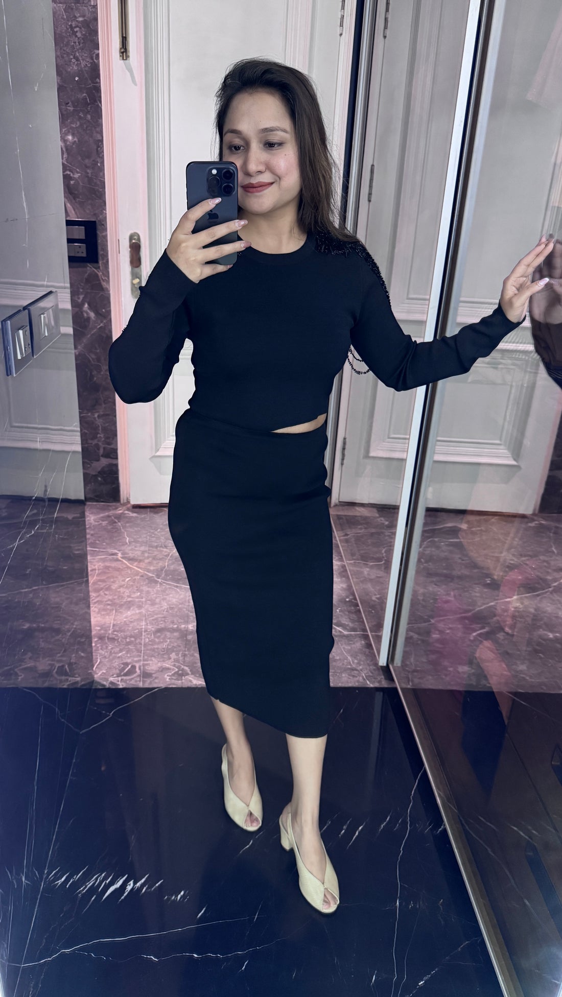 Knitted shoulder embellished dress