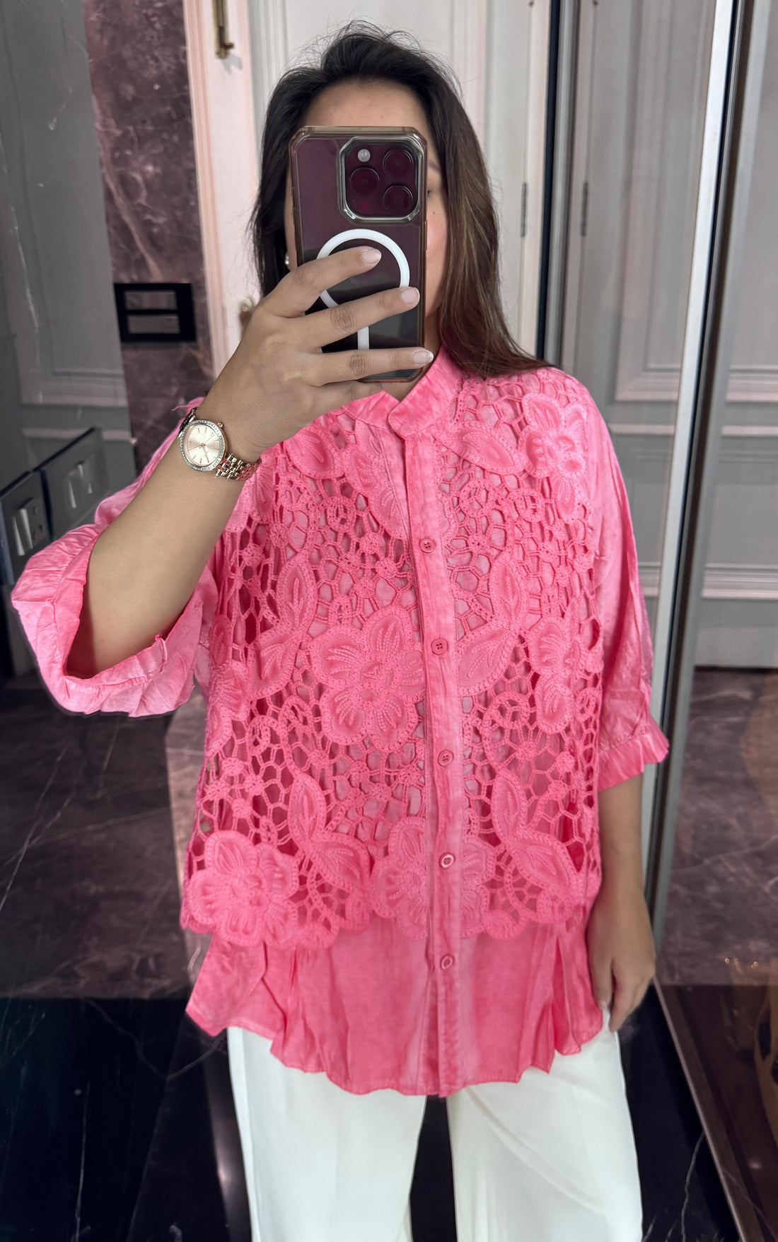 Crochet cut work shirt