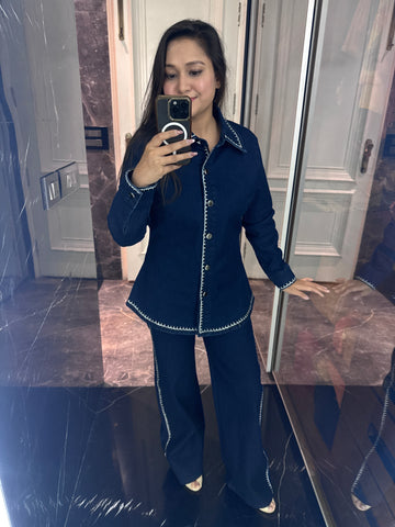 Thread denim coord set