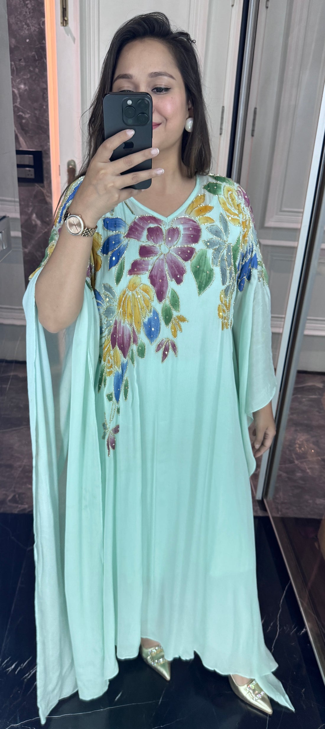 Pearl brush paint kaftan