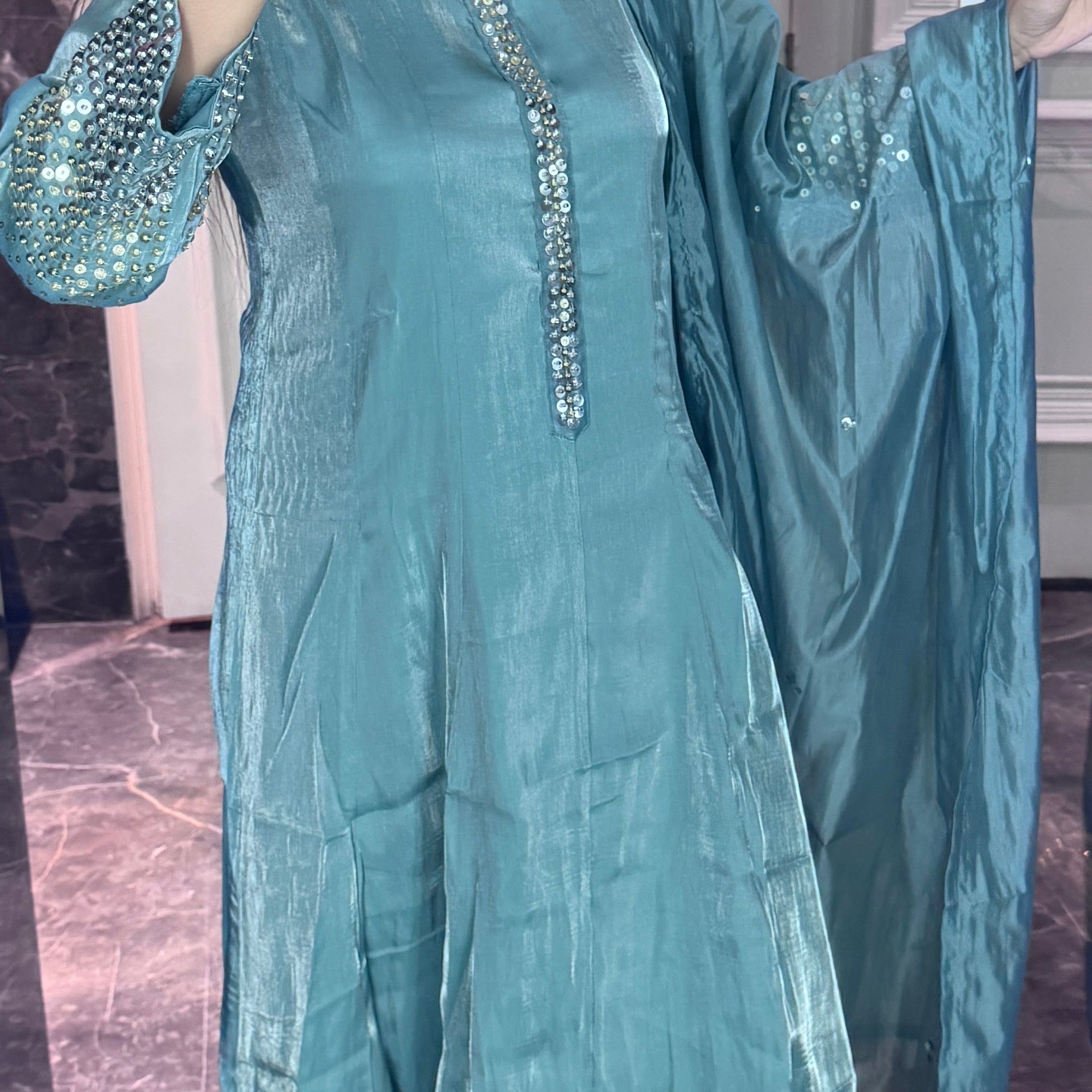 Glass organza anarkali - Blue