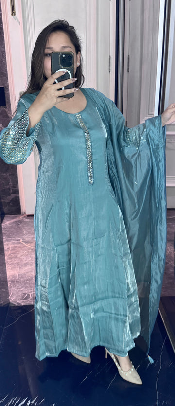 Glass organza anarkali - Blue