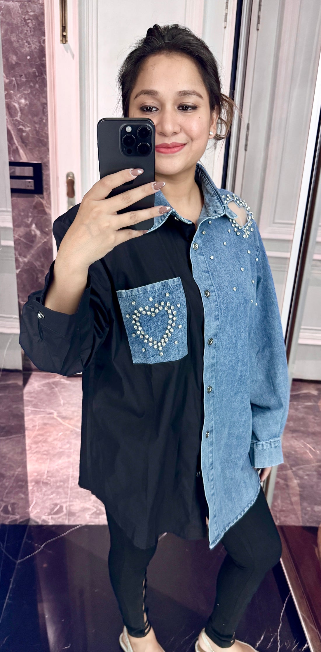 Denim embellished shirt
