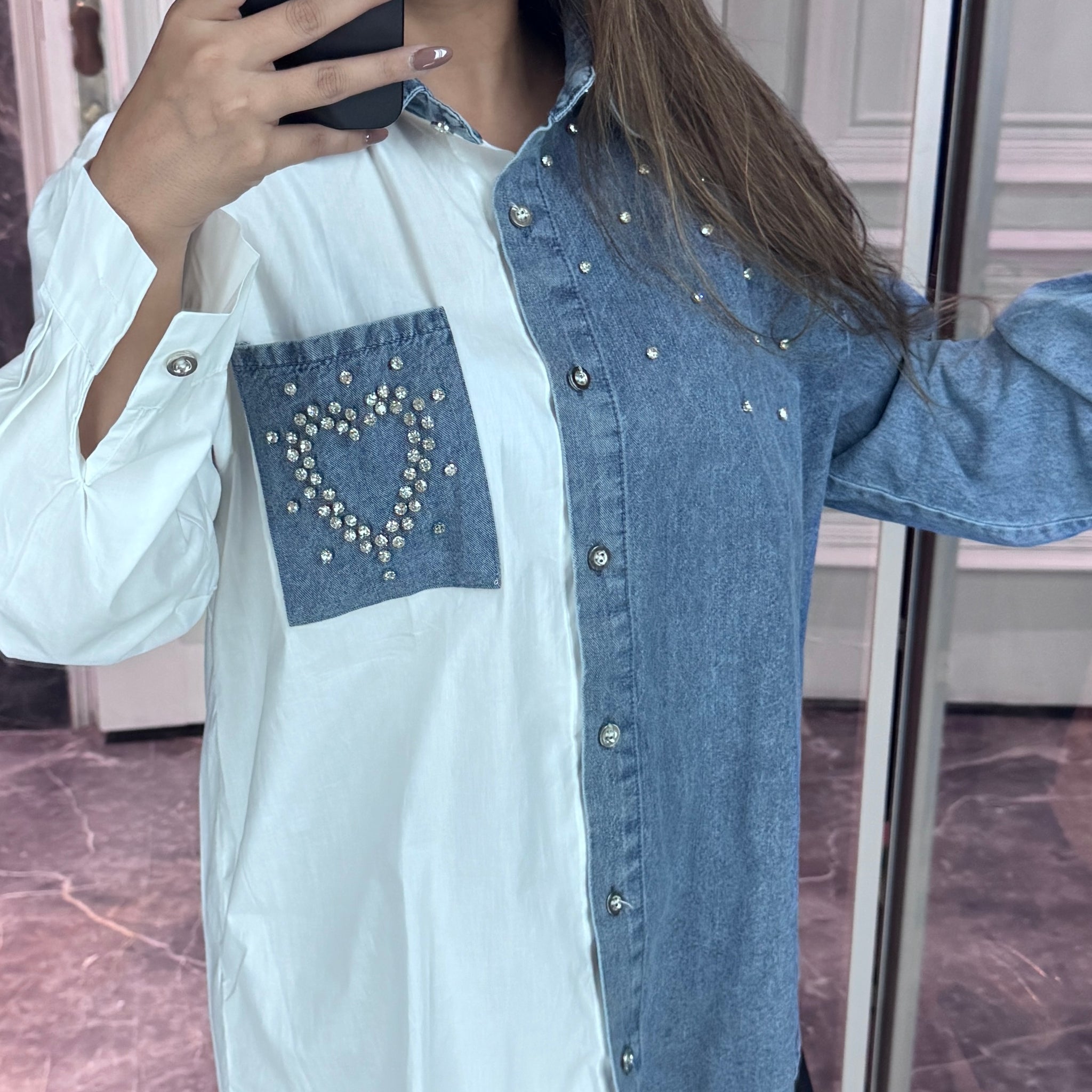 Denim embellished shirt