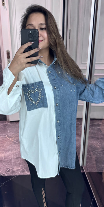 Denim embellished shirt