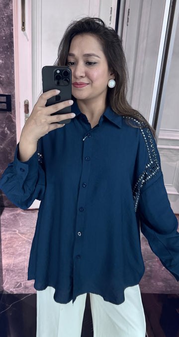 Drop shoulder embellished shirt