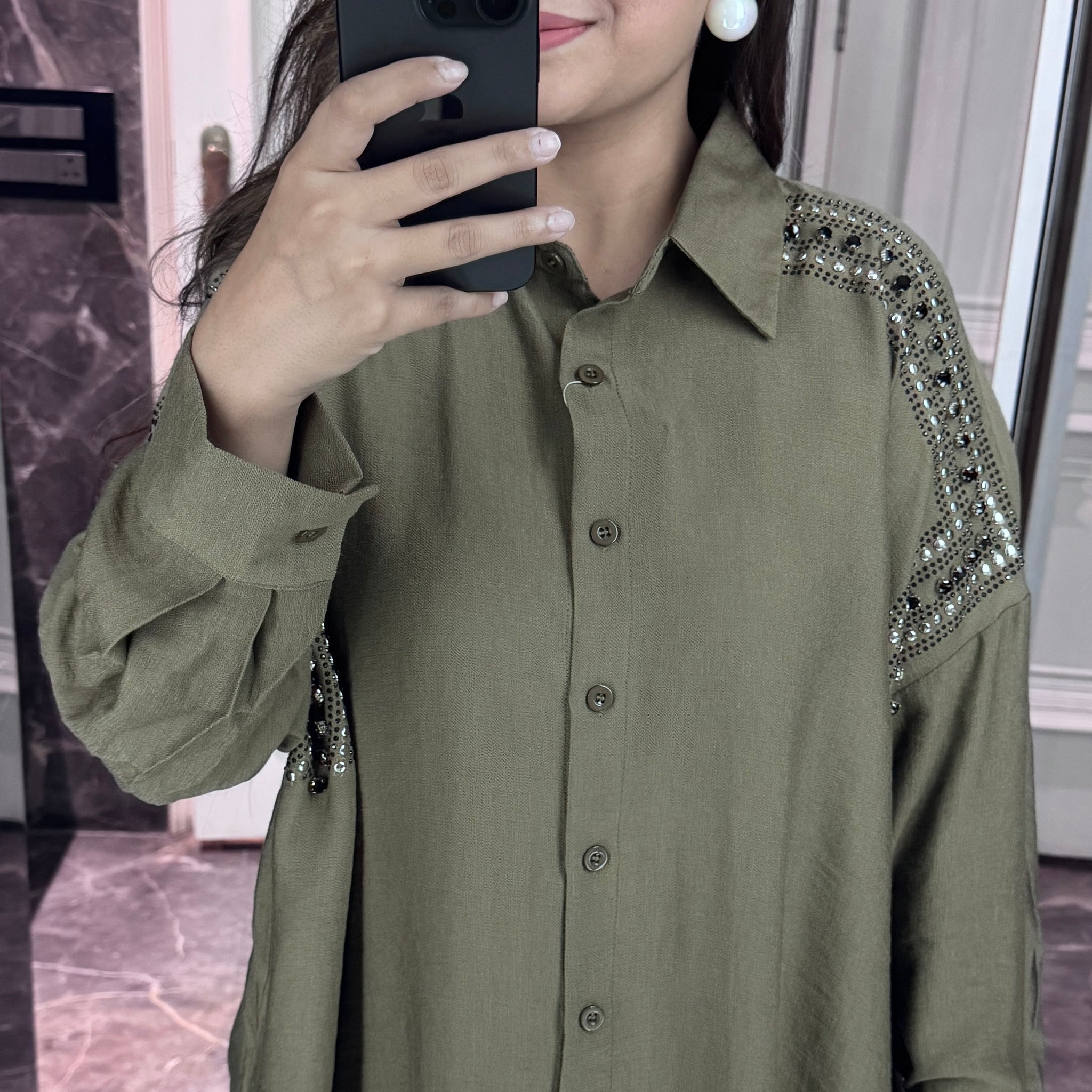 Drop shoulder embellished shirt