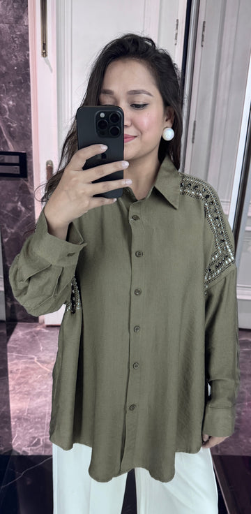 Drop shoulder embellished shirt